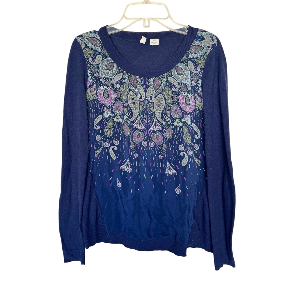 Anthropologie Moth Blue Paisley Long Sleeve Sweater Silk Blend